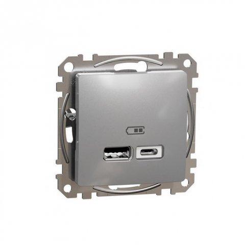 SCHNEIDER Sedna  SDD113402 - Dvojitá USB A+C nabíječka 2.4A, Aluminium