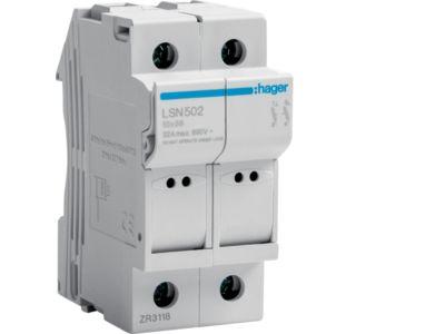 HAGER LSN502 - Odpojovač válcových pojistek velikosti 10x38, 2-pól. do 32A
