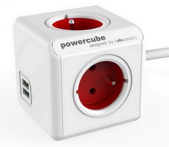 PowerCube Extended USB, prodlužovací zásuvka, 1,5 m, červená