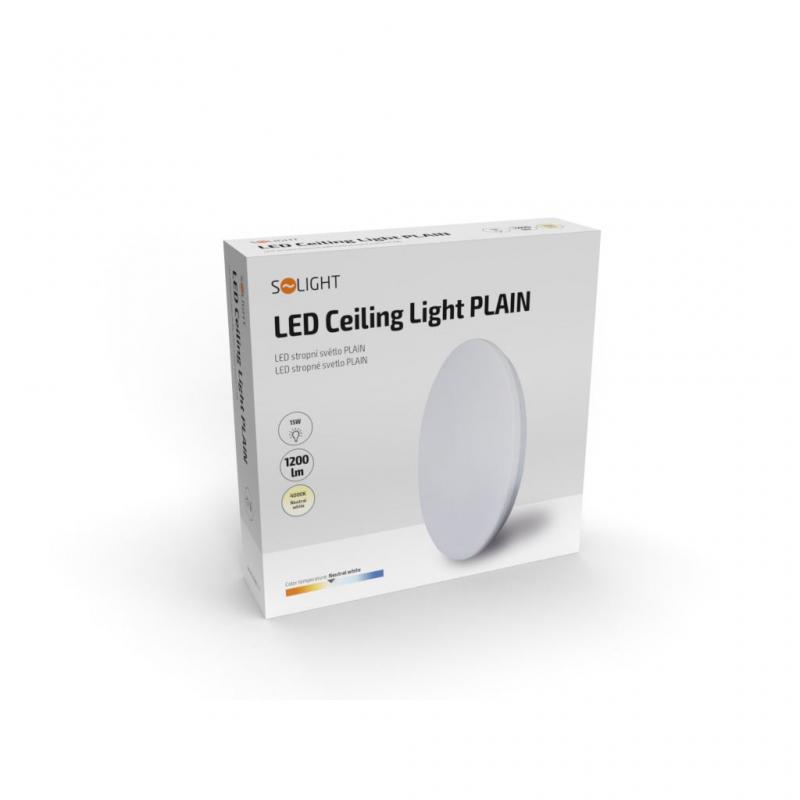 Solight LED stropní světlo Plain, 15W, 1200lm, 4000K, kulaté, 26cm