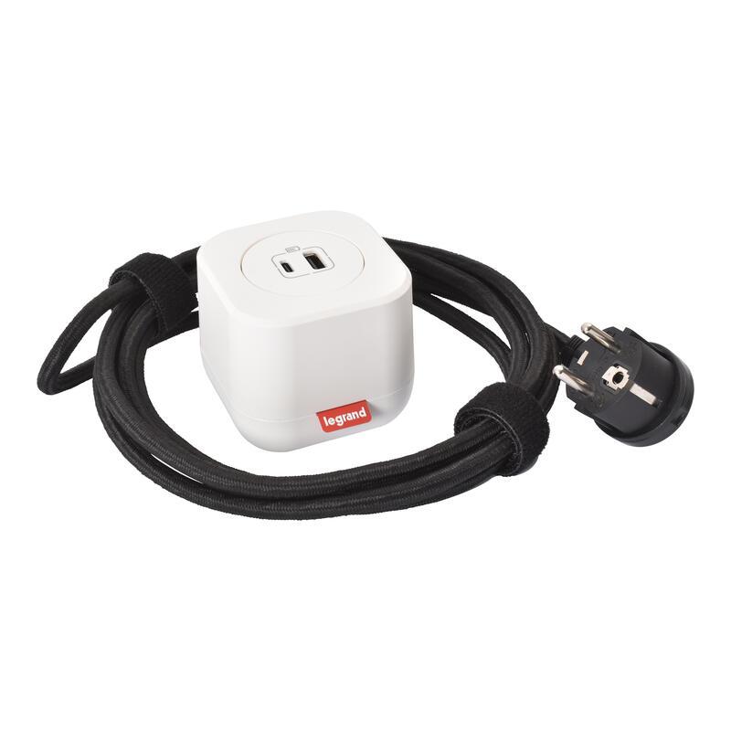 LEGRAND Incara 654922 - Electr’On, 1x nabíječka 15W USB A+C, KIT s rámečkem,2m kabel, bílá