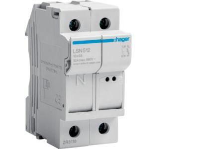 HAGER LSN512 - Odpojovač válcových pojistek velikosti 10x38, 1+N do 32A