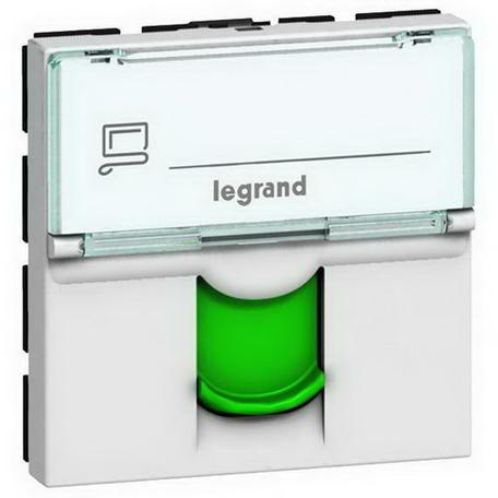 LEGRAND Mosaic 076522 - Zásuvka datová FTP 1xRj45 C6, 2M, bílá se zelenou krytkou