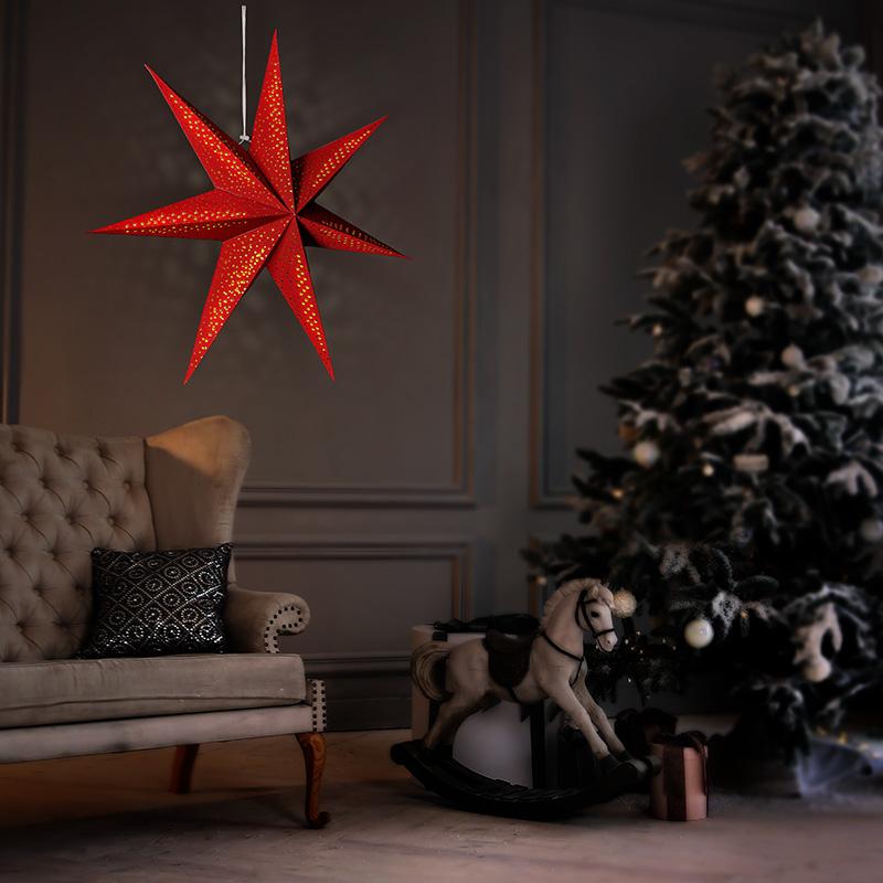 Solight LED vánoční hvězda červená, závěsná, 60cm, 20x LED, 2x AA