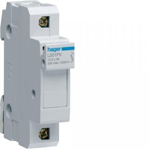 HAGER L501PV - Odpojovač válcových pojistek velikosti 10x38, 1-pól. do 32A/1000V DC