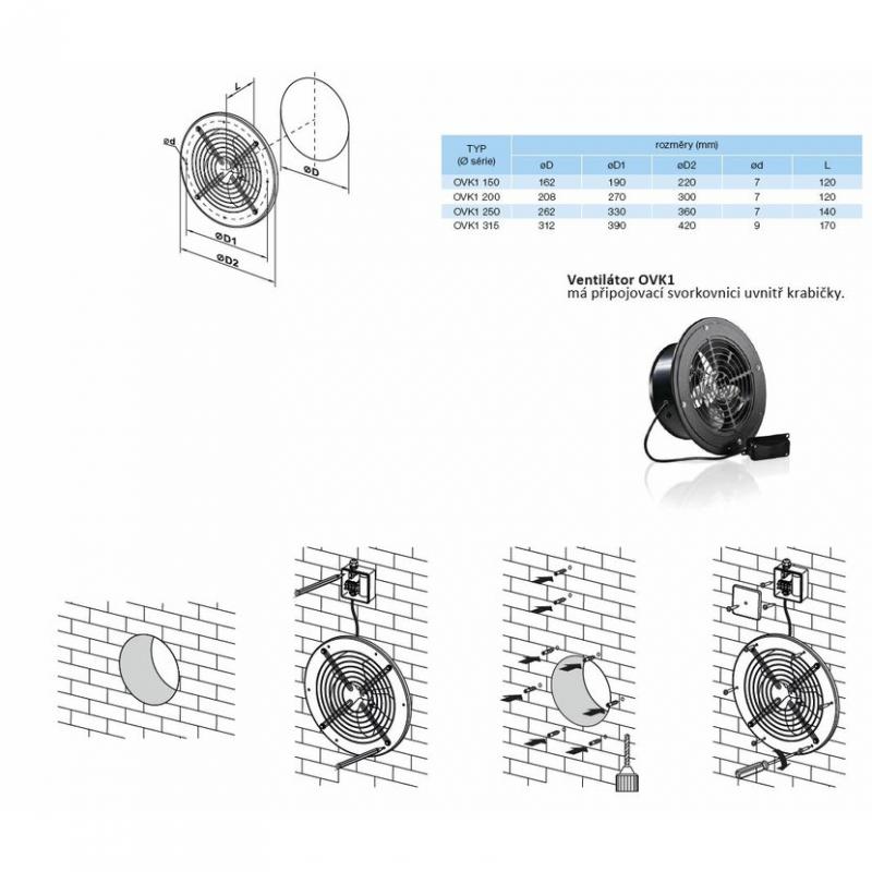 ELEMAN 1009632-Ventilátor VENTS OVK1 250 průmyslový, kruhový (průměr 360mm), černý