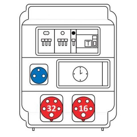 SEZ ROS 11/FI-01 EM - Zásuvková rozvodnice 1x3253+1x1653+1x230V, jištěná, s chráničem a elektroměrem