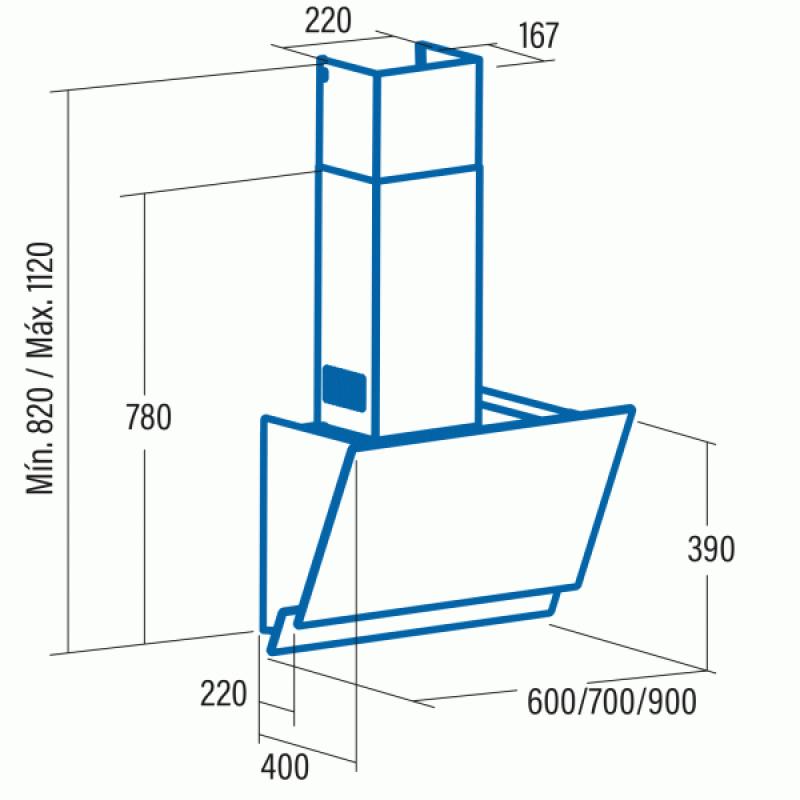 CATA JUNO WHITE GLASS 600 Komínová digestoř ke zdi, 60 cm, nerez