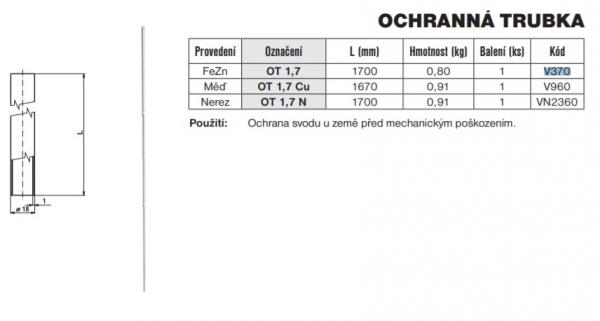 TREMIS OT 1,7 Cu - Ochraná trubka hromosvodu, Měď (V960)