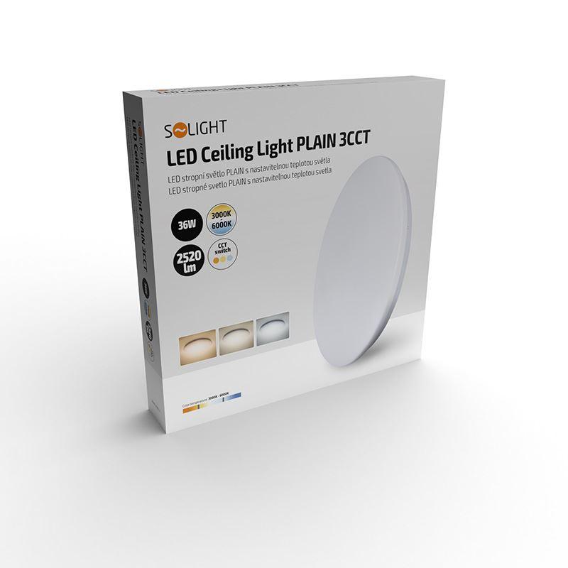 Solight LED stropní světlo Plain, 3CCT, 36W, 2520lm, 3000K, 4000K, 6000K, kulaté, 45cm