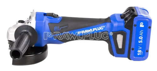 RAWLPLUG R-PAG18-XL2 - Bruska úhlová AKU bezuhlíková 125mm, 2x AKU 5,0 Ah, nabíječka 6,5 A