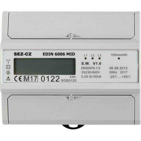 SEZ EDIN 6006 MID - Fakturační elektroměr, MID, 5-100 A, 1 tarif, 3 fázový, LCD displej, 7