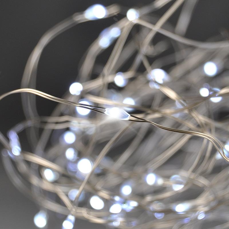 Solight vánoční řetěz stříbrný, 50x mini LED, 5m, 3 x AA, studené světlo