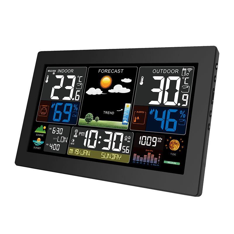 Solight meteostanice, extra velký barevný LCD, teplota, vlhkost, tlak, RCC, USb nabíjení, černá