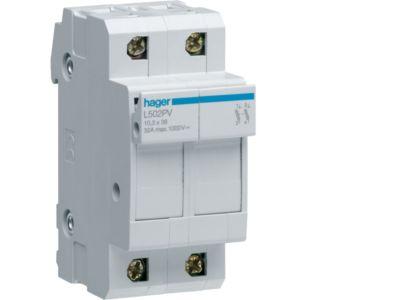HAGER L502PV - Odpojovač válcových pojistek velikosti 10x38, 2-pól. do 32A/1000V DC