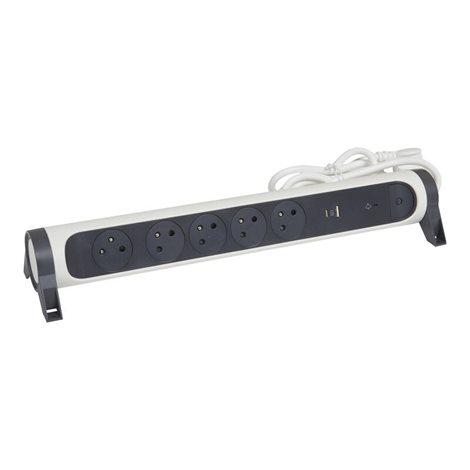 LEGRAND 049420 - Prodlužovací kabel 1,5m 5zásuvek USB A+C přepěťová, bílá/tmavě šedá