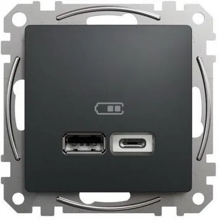 SCHNEIDER Sedna  SDD114402 - Dvojitá USB A+C nabíječka 2.4A, Antracit VÝPRODEJ