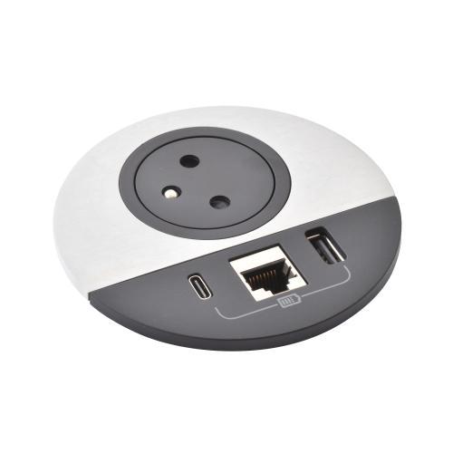 LEGRAND Incara 654703 - Disq 80 2P+T, USB A+C, RJ45, bez krytu, 2m kabel s vidl,černá/kov