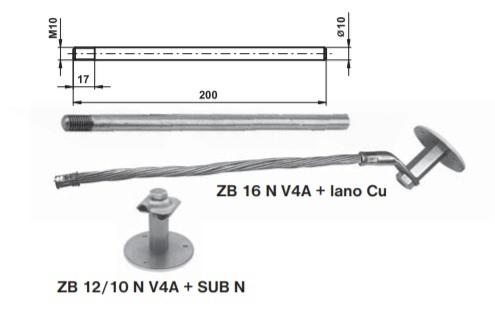 TREMIS VT440 - ZB 12/10 N V4A+SUB N zemnící bod M12/M10, nerez V4A (hromosvod)