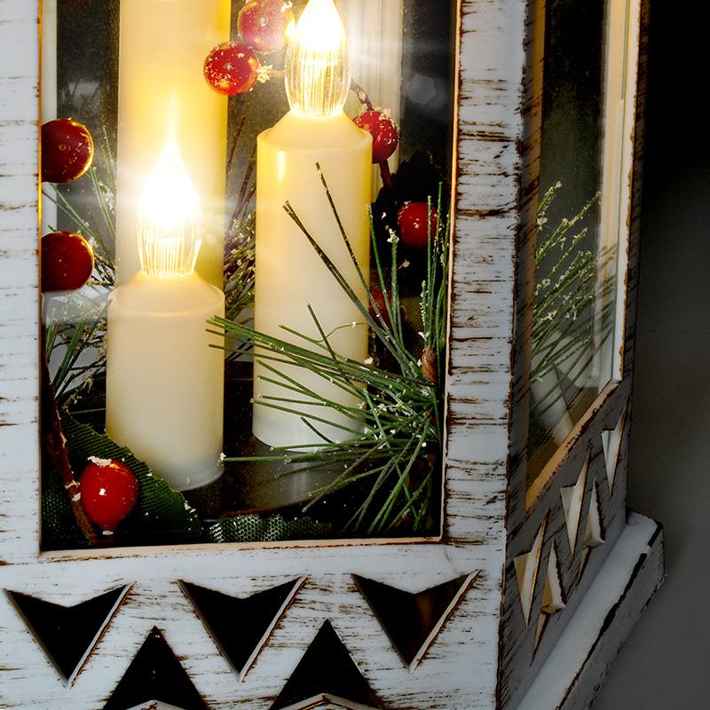 Solight LED vánoční lucerna bílá, 33cm, 3x LED svíčka, 3x AAA