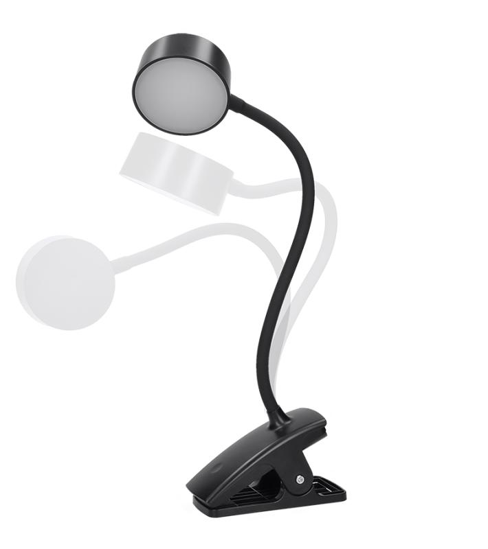 Solight LED stolní nabíjecí lampička, 2W, 210lm, 3CCT, černá, clip