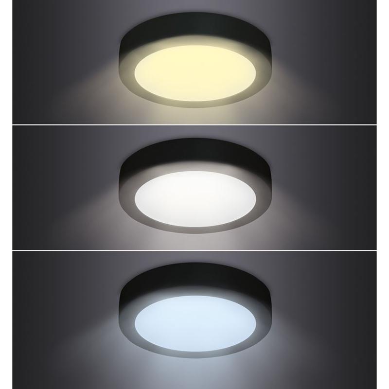 Solight LED mini panel CCT, přisazený, 18W, 1530lm, 3000K, 4000K, 6000K, kulatý, černá barva