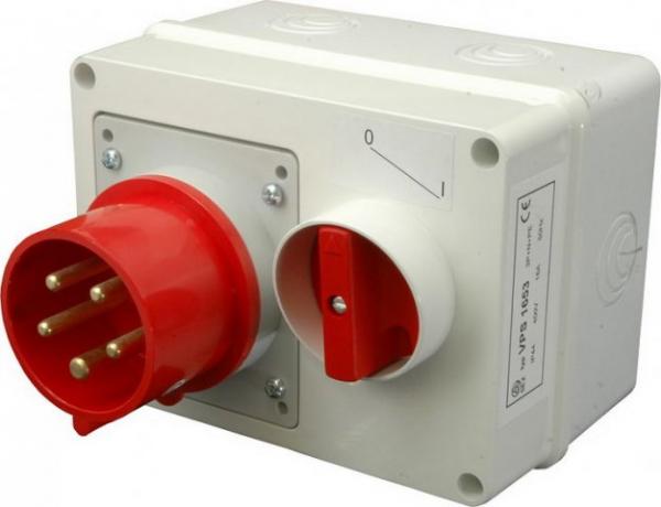 SEZ VPS 3253 - Nástěnná přívodka s vypínačem 400V, IP44, 32A, 5-pól
