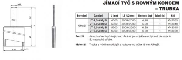TREMIS VN3040 - JT 5,0 AlMgSi jímací tyč - trubka (hromosvod)