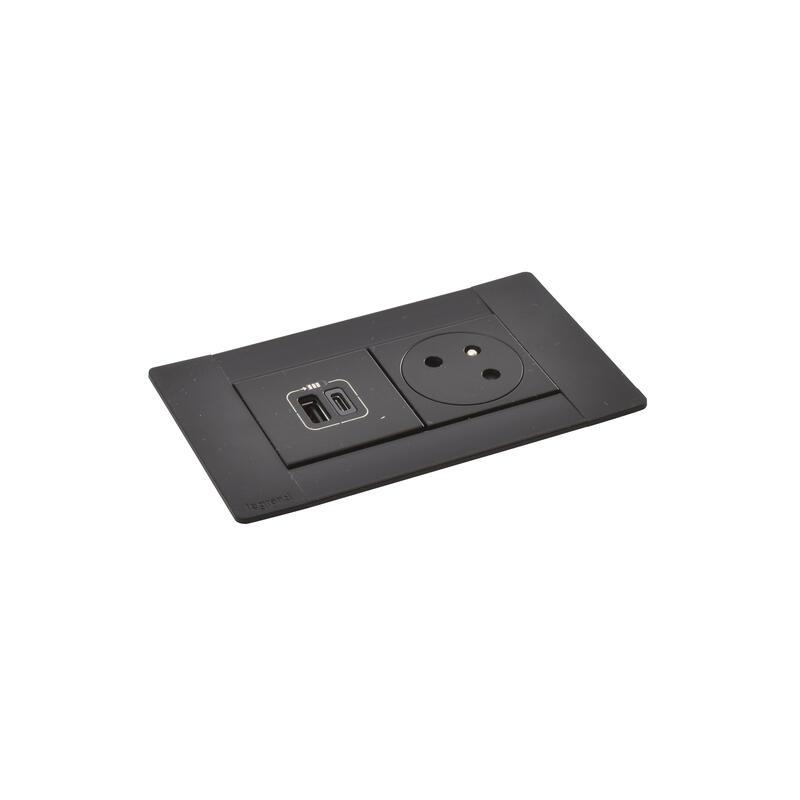 LEGRAND Incara 654773 - Multilink 1x zásuvka 2P+T, 1x nabíječka USB A+C 15W, černá