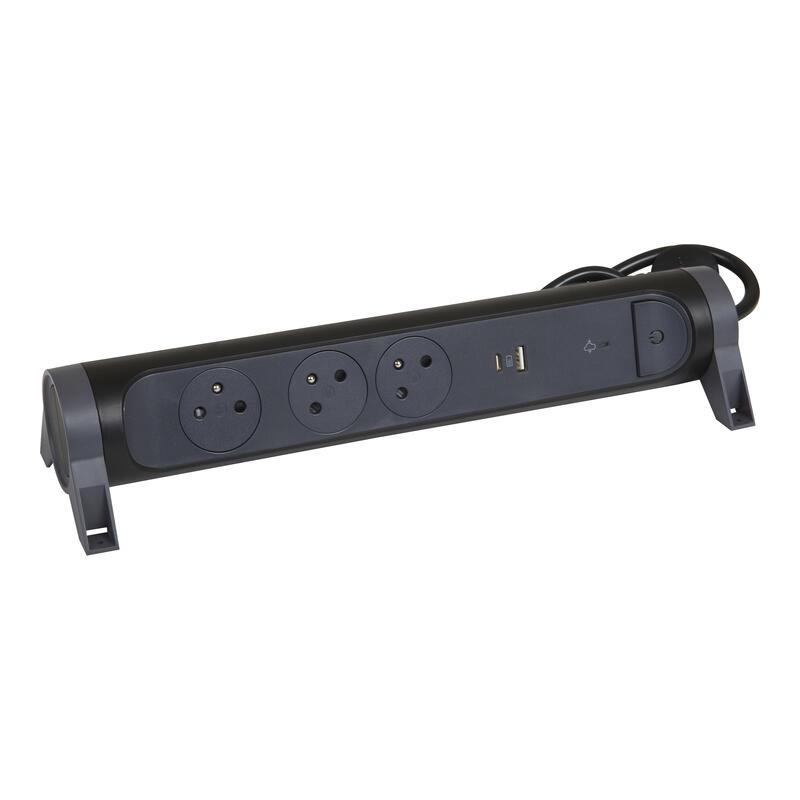 LEGRAND 049424 - Prodlužovací kabel 1,5m 3zásuvky USB A+C přepěťová ochrana, černá/tm.šedá