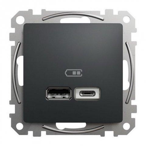 SCHNEIDER Sedna  SDD114402 - Dvojitá USB A+C nabíječka 2.4A, Antracit