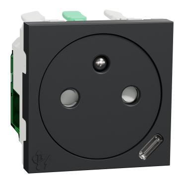 SCHNEIDER Unica NU301554E - Zásuvka skrytá 250V/16A + USB C, bezšroubová, 2M, antracitová