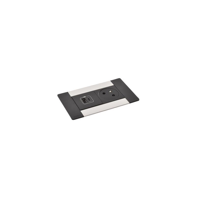 LEGRAND Incara 654776 - Multilink 1x zásuvka 2P+T, 1x nabíječka USB A+C 15W, kovová