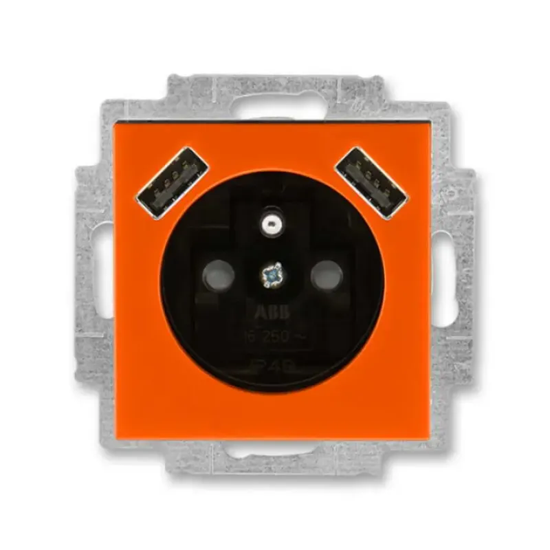 ABB Levit 5569H-A22357 66 Zásuvka jednonásobná, 2xUSB, clonky, oranžová/kouř. černá
