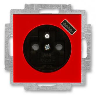 ABB Levit 5569H-A02357 65 Zásuvka jednonásobná s USB, červená/kouřová černá