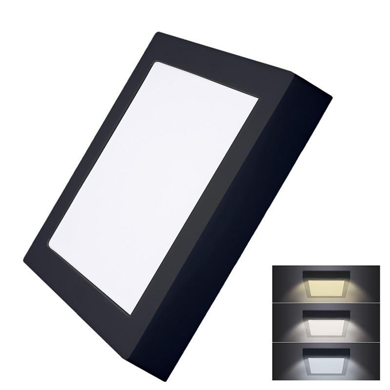 Solight LED mini panel CCT, přisazený, 18W, 1530lm, 3000K, 4000K, 6000K, čtvercový, černá barva