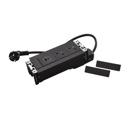 LEGRAND Incara 654774 - Multilink 2x zásuvka 2P+T, 1x nabíječka USB A+C 15W, černá
