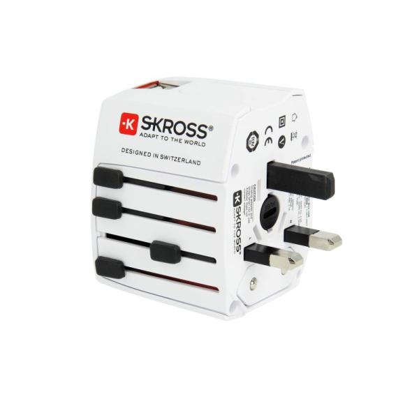 SKROSS cestovní adaptér MUV USB A+C, USB nabíjení 2.4A, univerzální pro 150 zemí