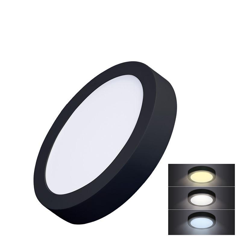 Solight LED mini panel CCT, přisazený, 12W, 900lm, 3000K, 4000K, 6000K, kulatý, černá barva