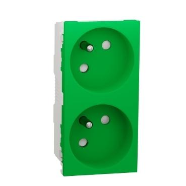 SCHNEIDER Unica NU306906 - Zásuvka dvojitá 45° 250V/16A, clonky, bezšroubová, zelená