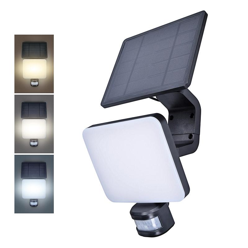 Solight LED solární osvětlení se senzorem, 11W, 1200lm, 3 CCT, Li-Ion, černá