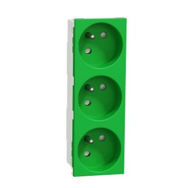 SCHNEIDER Unica NU307906 - Zásuvka trojitá 45° 250V/16A, clonky, bezšroubová, zelená