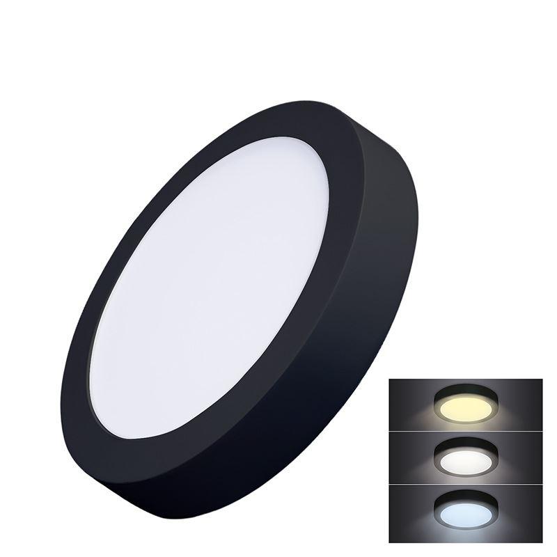 Solight LED mini panel CCT, přisazený, 18W, 1530lm, 3000K, 4000K, 6000K, kulatý, černá barva