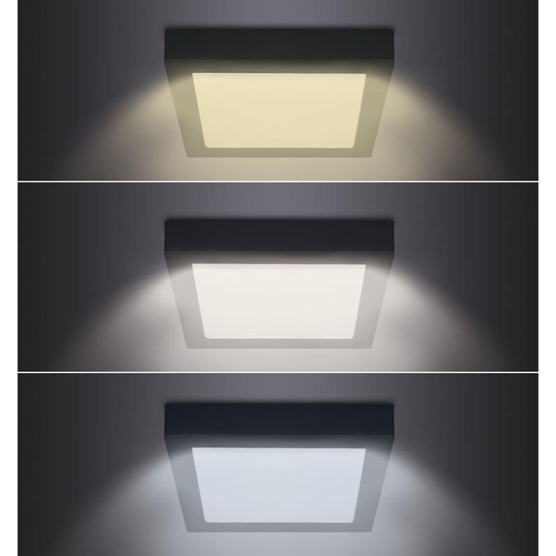Solight LED mini panel CCT, přisazený, 18W, 1530lm, 3000K, 4000K, 6000K, čtvercový, černá barva
