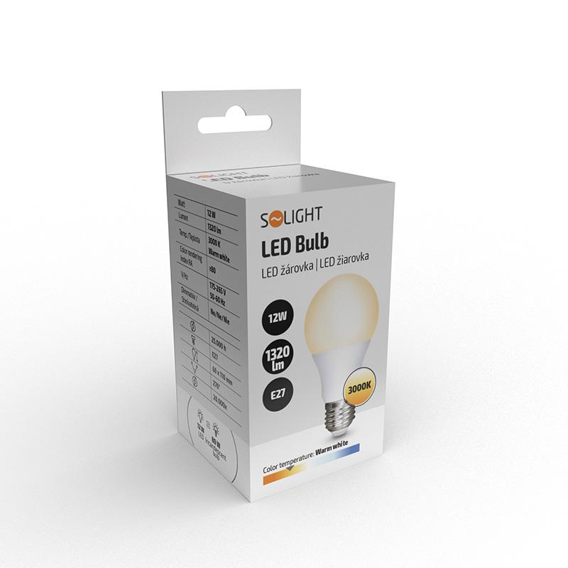 Solight LED žárovka, klasický tvar, 12W, E27, 3000K, 270°, 1320lm