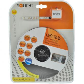 Solight LED světelný pás s testrem, 5m, sada s 12V adaptérem, 4,8W/m, IP65, teplá bílá