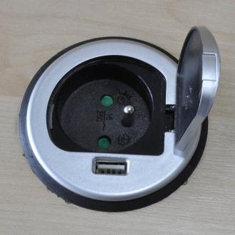 Solight USB vestavná zásuvka s víčkem, 1 zásuvka, plast, kruhový tvar
