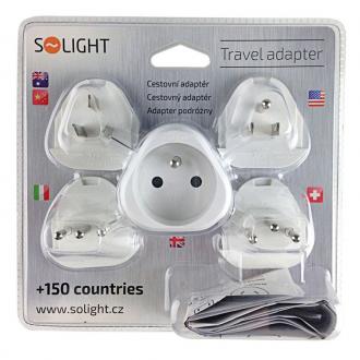 Solight cestovní adaptér, uzemněný, výměnné vidlice pro celý svět