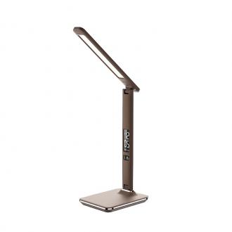 Solight LED stolní lampička s displayem, 9W, volba teploty světla, kůže, hnědá