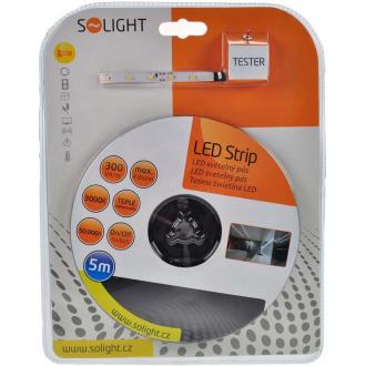 Solight LED světelný pás s testrem, 5m, sada s 12V adaptérem, 4,8W/m, IP20, teplá bílá